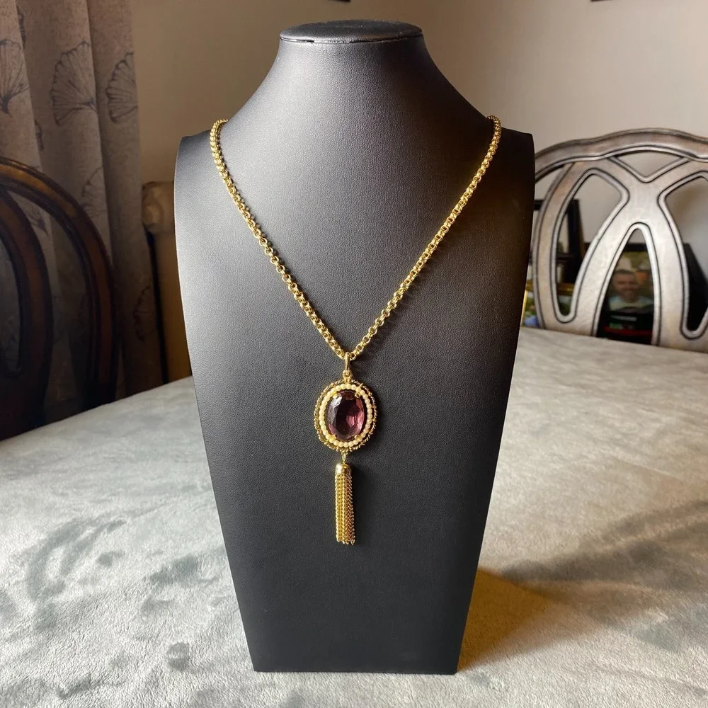 Vintage Avon Necklace Big Victorian Amethyst Stone Design With Original Box